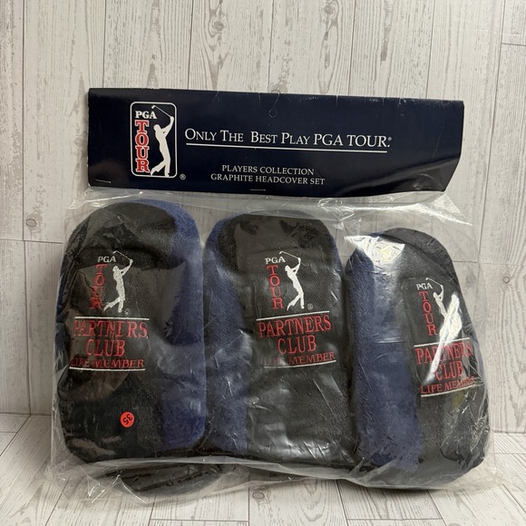 PGA Tour Other - PGA New Golf Graphite Headcover Set Of 3 Navy Blue Black Long Sock Embroidered